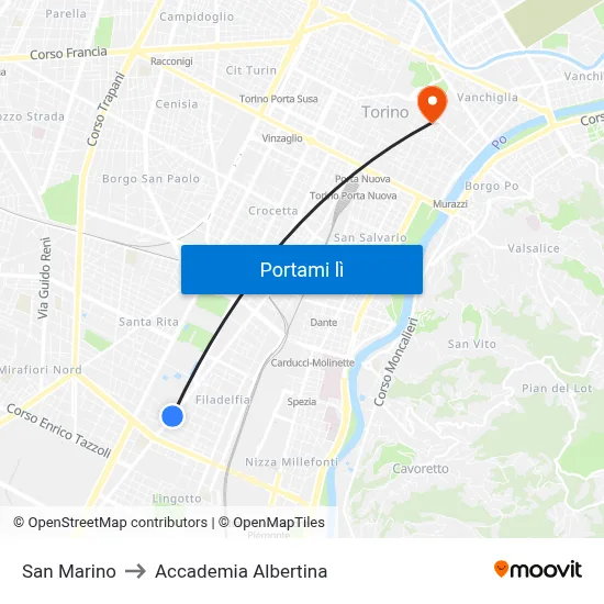 San Marino to Accademia Albertina map