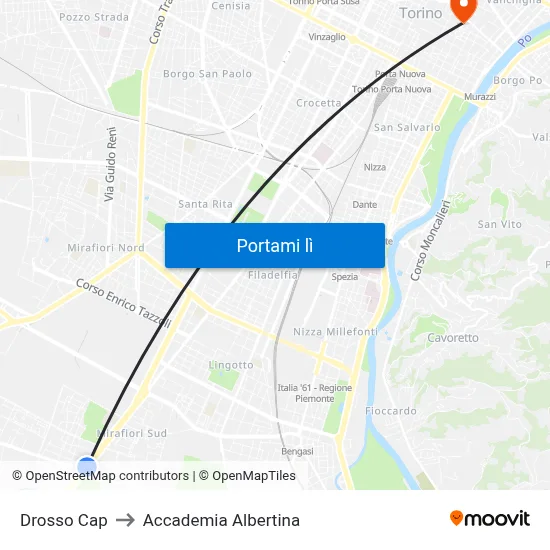 Drosso Cap to Accademia Albertina map
