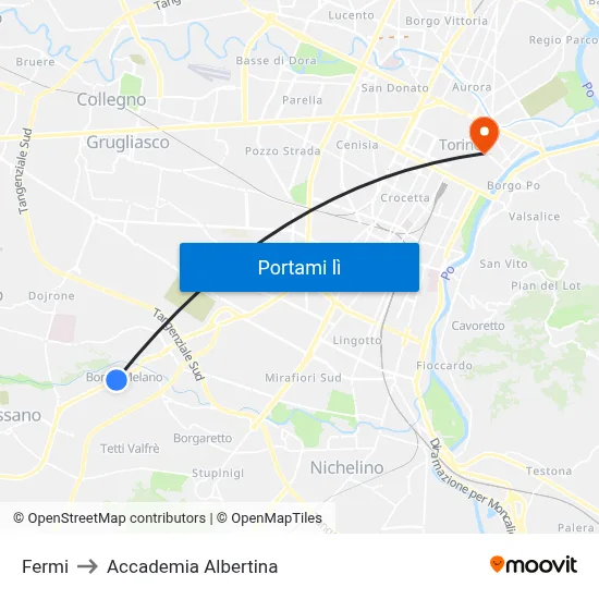 Fermi to Accademia Albertina map