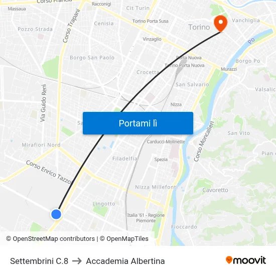 Settembrini C.8 to Accademia Albertina map