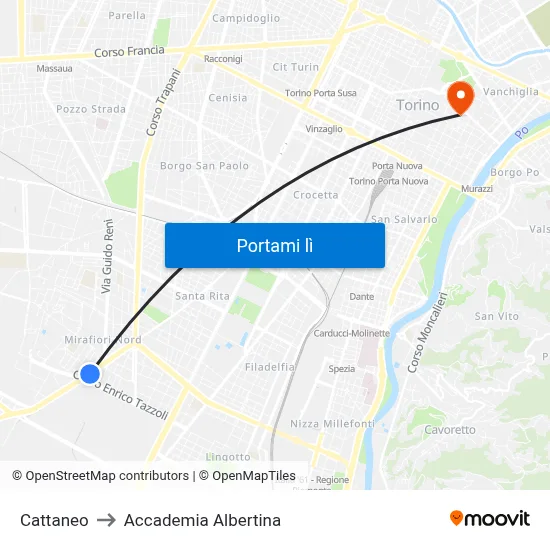 Cattaneo to Accademia Albertina map