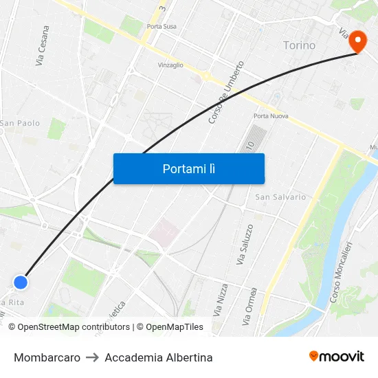Mombarcaro to Accademia Albertina map