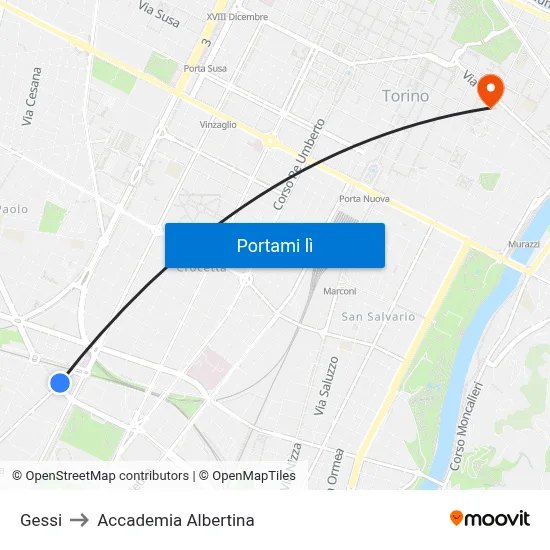 Gessi to Accademia Albertina map