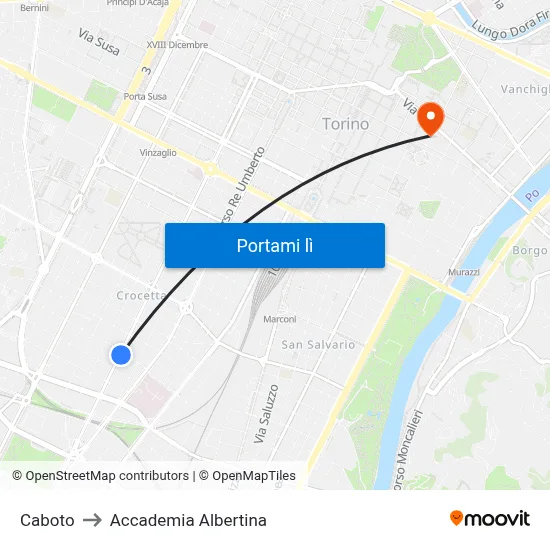 Caboto to Accademia Albertina map