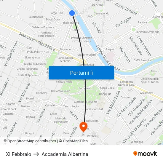 XI Febbraio to Accademia Albertina map