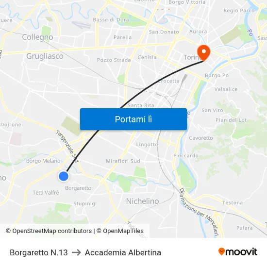 Borgaretto N.13 to Accademia Albertina map