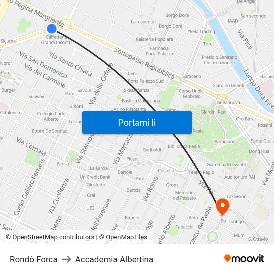 Rondò Forca to Accademia Albertina map