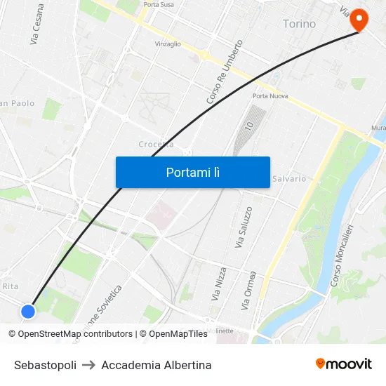 Sebastopoli to Accademia Albertina map