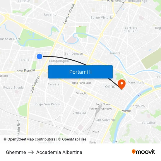 Ghemme to Accademia Albertina map