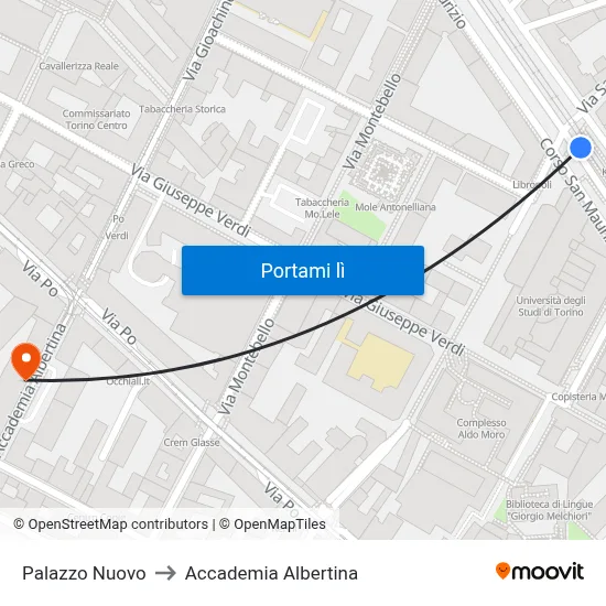 Palazzo Nuovo to Accademia Albertina map