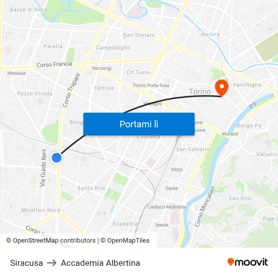 Siracusa to Accademia Albertina map