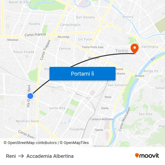 Reni to Accademia Albertina map