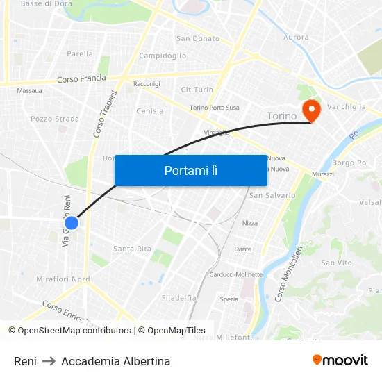 Reni to Accademia Albertina map