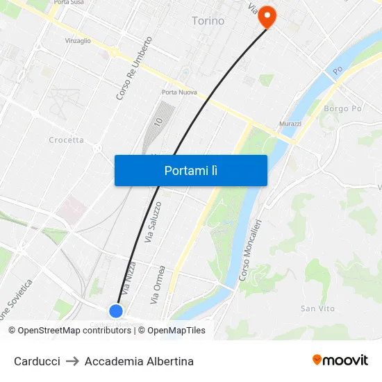 Carducci to Accademia Albertina map