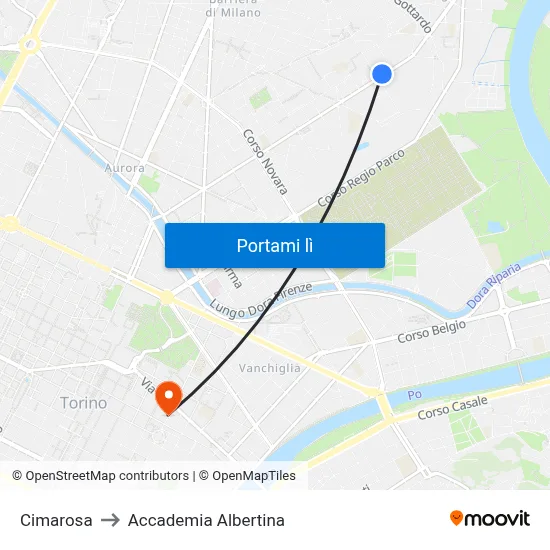 Cimarosa to Accademia Albertina map