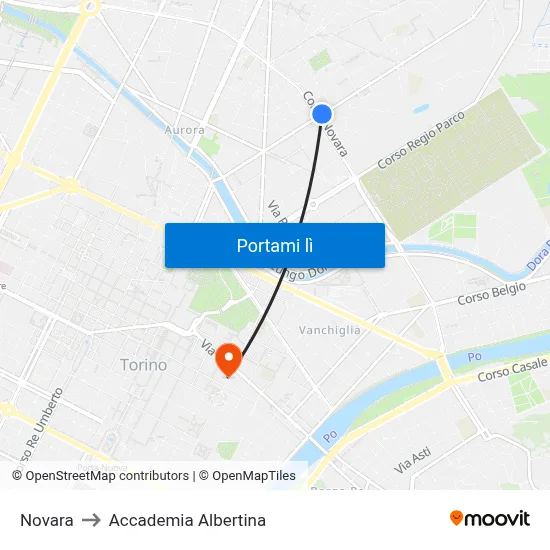 Novara to Accademia Albertina map