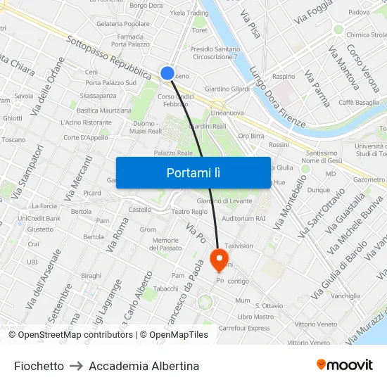 Fiochetto to Accademia Albertina map