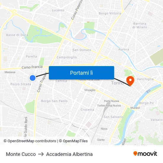 Monte Cucco to Accademia Albertina map