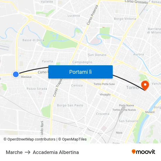 Marche to Accademia Albertina map