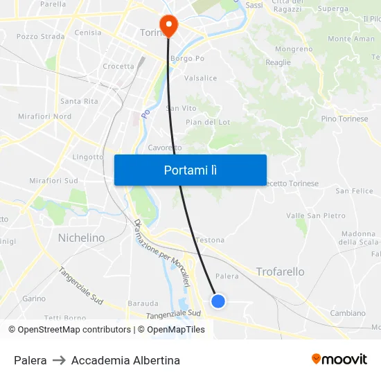 Palera to Accademia Albertina map