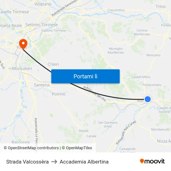 Strada Valcossèra to Accademia Albertina map