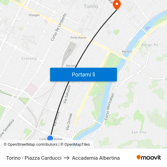 Torino - Piazza Carducci to Accademia Albertina map