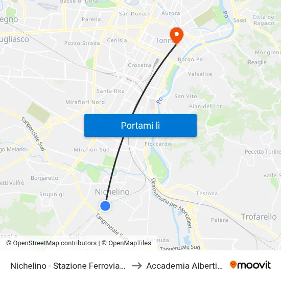 Nichelino - Stazione Ferroviaria to Accademia Albertina map