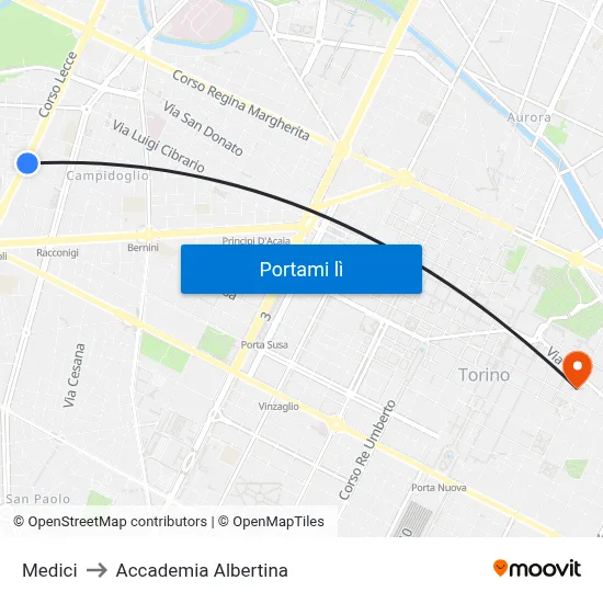 Medici to Accademia Albertina map