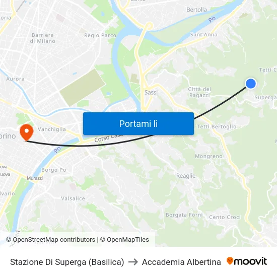 Stazione Di Superga (Basilica) to Accademia Albertina map