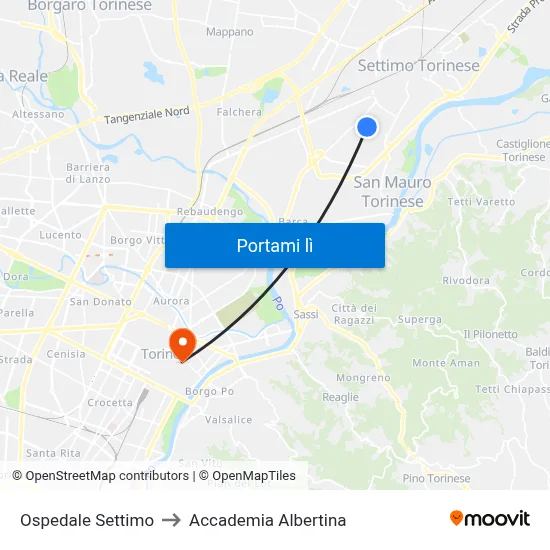Ospedale Settimo to Accademia Albertina map