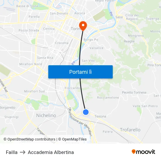 Failla to Accademia Albertina map