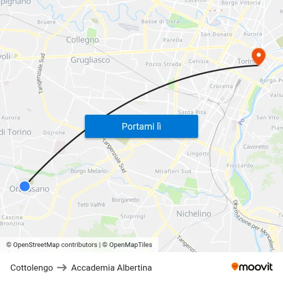 Cottolengo to Accademia Albertina map