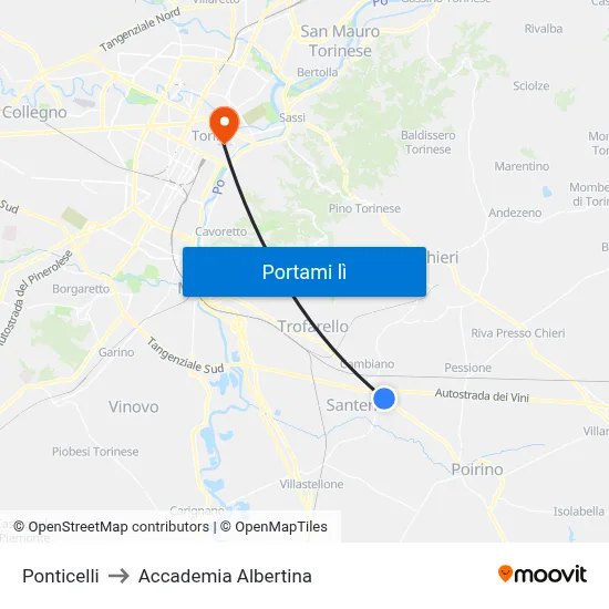 Ponticelli to Accademia Albertina map