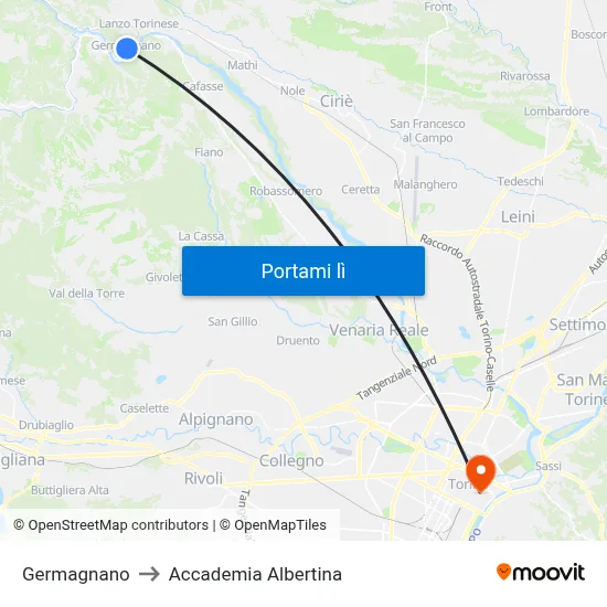 Germagnano to Accademia Albertina map