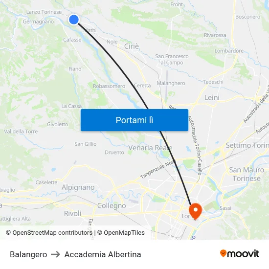 Balangero to Accademia Albertina map