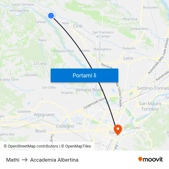 Mathi to Accademia Albertina map