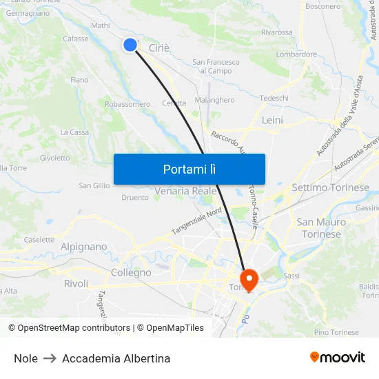 Nole to Accademia Albertina map