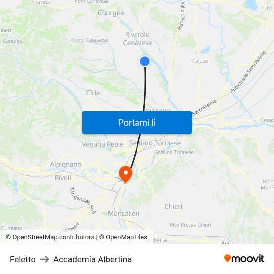 Feletto to Accademia Albertina map