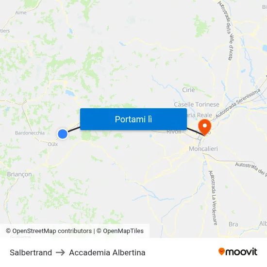 Salbertrand to Accademia Albertina map