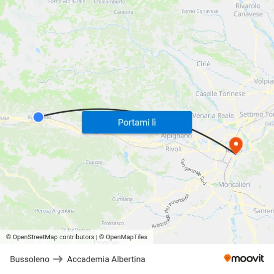 Bussoleno to Accademia Albertina map