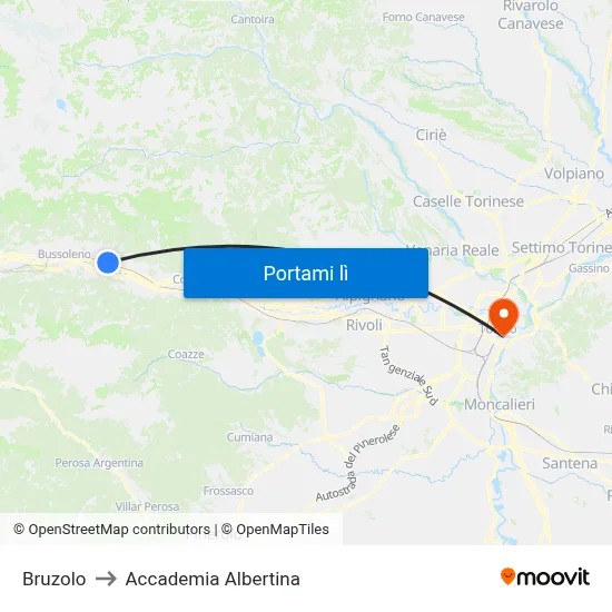 Bruzolo to Accademia Albertina map