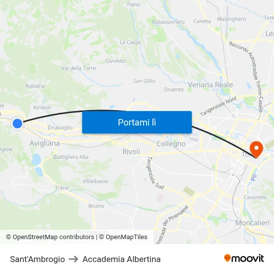 Sant'Ambrogio to Accademia Albertina map