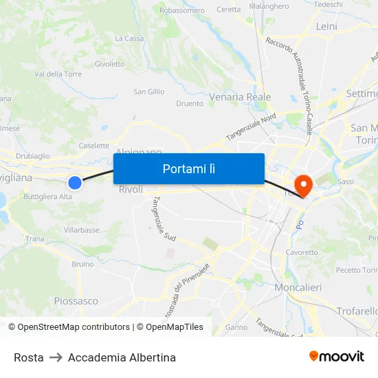 Rosta to Accademia Albertina map