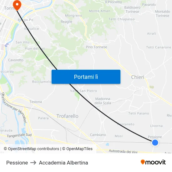 Pessione to Accademia Albertina map