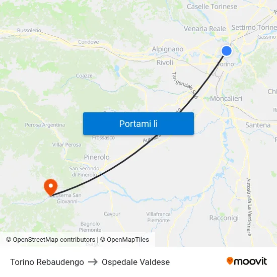 Torino Rebaudengo to Ospedale Valdese map