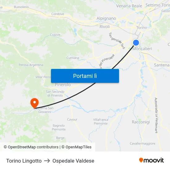 Torino Lingotto to Ospedale Valdese map
