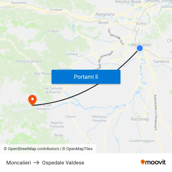 Moncalieri to Ospedale Valdese map