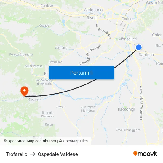 Trofarello to Ospedale Valdese map