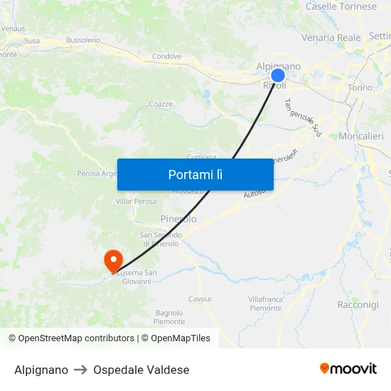Alpignano to Ospedale Valdese map