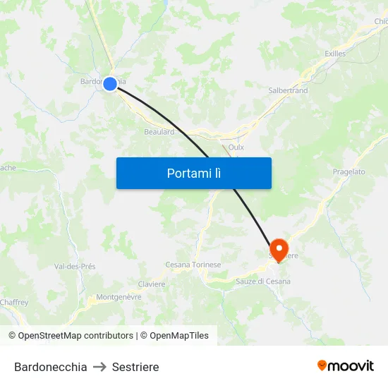 Bardonecchia to Sestriere map